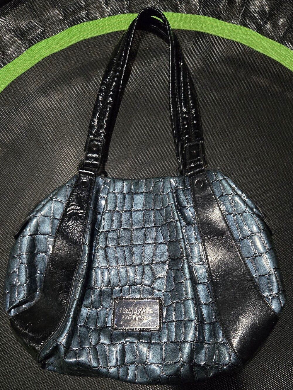Simply Vera Vera WangTextured Blue Croc-Embossed Shoulder Bag